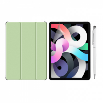 Set 3 in 1 pentru iPad Air 4 2020 10.9 inch cu husa carte folie protectie ecran si stylus A2072 / A2316/ A2324/ A2325 verde