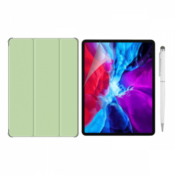 Set 3 in 1 pentru iPad Pro 11 inch cu husa carte folie protectie ecran si stylus A2231 / A2230 / A2228 / A2068 / A1980 / A1979 / A1934 verde