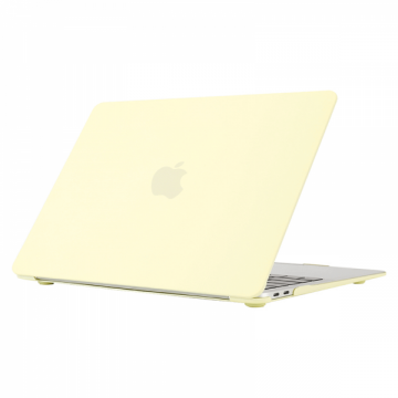 Set protectie 2 in 1 pentru MacBook Air 13.3 inch A1932 / A2179 / A2337 cu husa din plastic mat cauciucat si folie ecran TPU galben