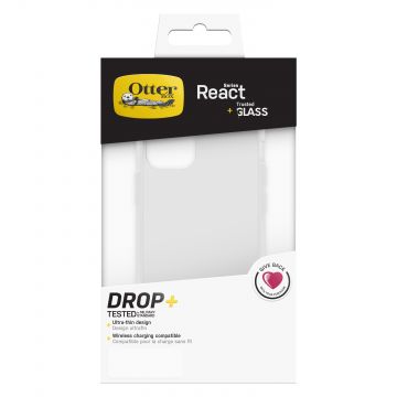 Carcasa Otterbox React compatibila cu iPhone 12 Mini cu folie de protectie Trusted Glass, Clear