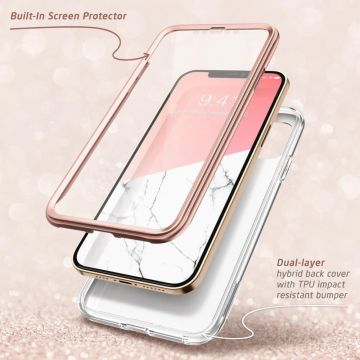 Carcasa stylish Supcase Cosmo compatibila cu iPhone 12 Pro Max cu protectie display, Marble