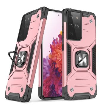 Carcasa Wozinsky Ring Armor compatibila cu Samsung Galaxy S21 Ultra, Functie magnetica, Pink