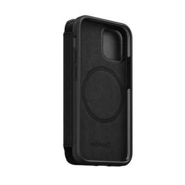 Husa din piele naturala NOMAD Rugged Folio MagSafe compatibila cu iPhone 12 Mini Black