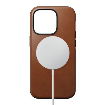 Carcasa din piele naturala NOMAD Modern Leather MagSafe compatibila cu iPhone 14 Pro Tan