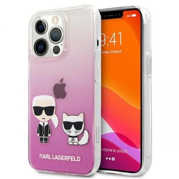 Husa Karl Lagerfeld KLHCP13LCKTRP compatibila cu iPhone 13 Pro, Karl & Choupette, Roz
