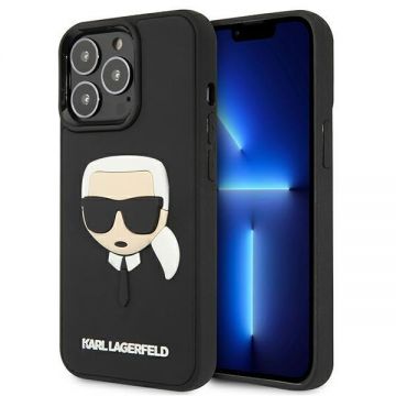 Husa Karl Lagerfeld KLHCP13LKH3DBK compatibila cu iPhone 13 Pro, 3D Rubber Karl`s Head, Negru