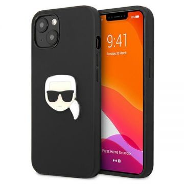 Husa Karl Lagerfeld KLHCP13MPKMK compatibila cu iPhone 13, Leather Ikonik Karl`s Head Metal, Negru