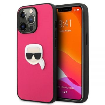 Husa Karl Lagerfeld KLHCP13XPKMP compatibila cu iPhone 13 Pro Max, Leather Ikonik Karl`s Head Metal, Roz