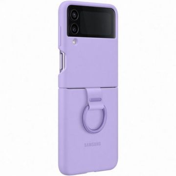 Husa de protectie Samsung Silicone Cover with Ring pentru Samsung Galaxy Z Flip 4, Mov