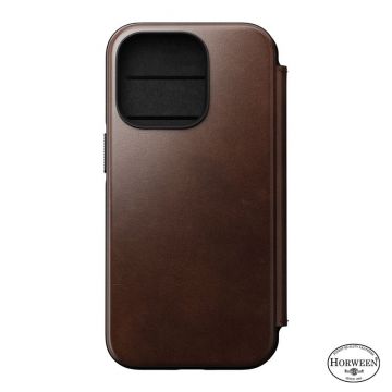 Husa din piele naturala NOMAD Leather Folio MagSafe compatibila cu iPhone 14 Pro Brown