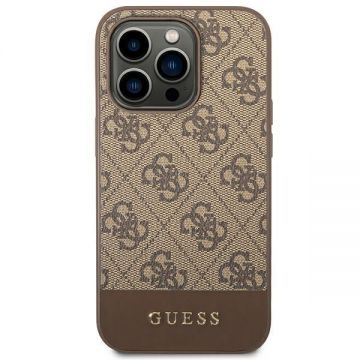 Husa Guess GUHCP14LG4GLBR compatibila cu iPhone 14 Pro, 4G Stripe, Maro