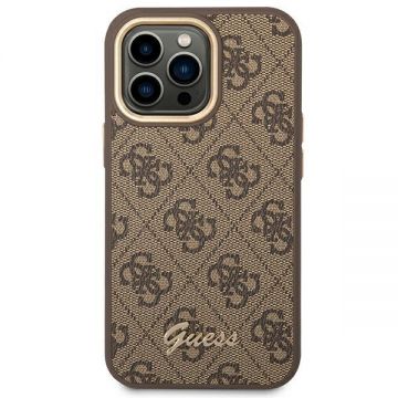 Husa Guess GUHCP14LHG4SHW compatibila cu iPhone 14 Pro, 4G Vintage Gold Logo, Maro