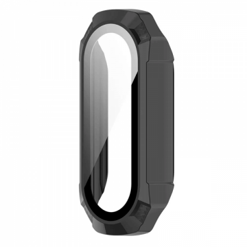 Carcasa tip rama pentru Xiaomi Mi Band 7 Pro 7/6/5/4 cu protectie ecran antisoc din plastic si sticla temperata negru