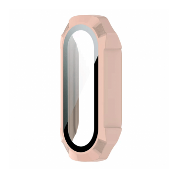 Carcasa tip rama pentru Xiaomi Mi Band 7 Pro 7/6/5/4 cu protectie ecran antisoc din plastic si sticla temperata roz