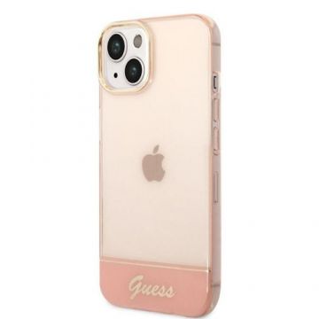 Husa Cover Guess PC/TPU Camera Outline Translucent pentru iPhone 14 Plus Pink