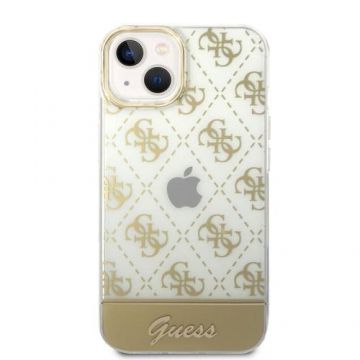 Husa Cover Guess PC/TPU Peony Glitter Script Logo pentru iPhone 14 Plus Gold