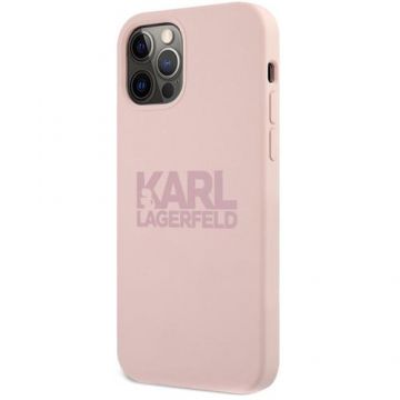 Husa de protectie Karl Lagerfeld Stack Pink Logo pentru Apple iPhone 12 Pro Max, Roz