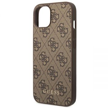 Husa Guess GUHCP14MG4GFBR compatibila cu iPhone 14 Plus, 4G Metal Gold Logo, Maro