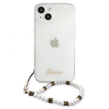 Husa Guess pentru iPhone 13, Lant perle, PC, Transparent