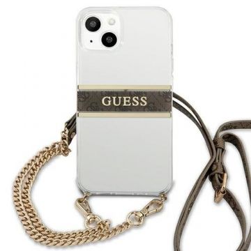 Husa Guess pentru iPhone 13 Mini, Lant auriu, TPU/PC, Transparent