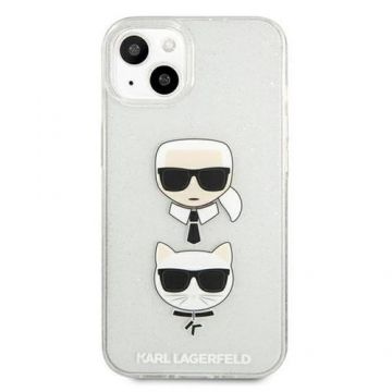 Husa Karl Lagerfeld KLHCP13SKCTUGLS compatibila cu iPhone 13 Mini, Glitter Karl`s & Choupette, Silver