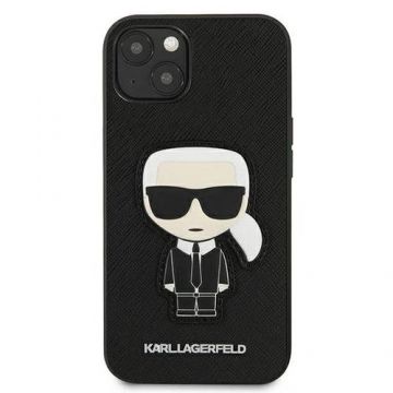 Husa Karl Lagerfeld pentru iPhone 13 Mini, Ikonik Karl, PC/Piele, Negru