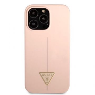 Husa Silicon Guess Line Triangle compatibila cu iPhone 13 Pro Max, Roz