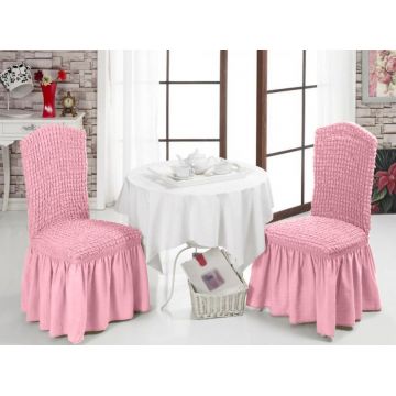 Set 6 huse elastice scaun, Bulsan, poliester, roz