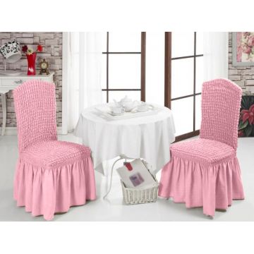 Set 6 huse elastice scaun, Bulsan, poliester, roz Set 6 huse elastice scaun, Bulsan, poliester, roz