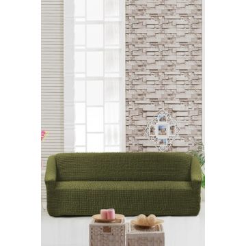 Husa elastica pentru canapea, 3 locuri, Viaden, Burumcuk Strech, 100% poliester, verde inchis