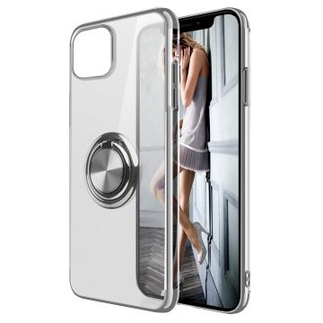 Husa PadForce Crystal-Ring transparenta din silicon cu inel rotativ metalic - iPhone 12, Argintiu