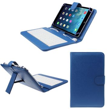 Husa Tableta 7 Inch Cu Tastatura Micro Usb Model X , Albastru , Tip Mapa , Prindere 4 Cleme , Protectie Antisoc , Piele Sintetica