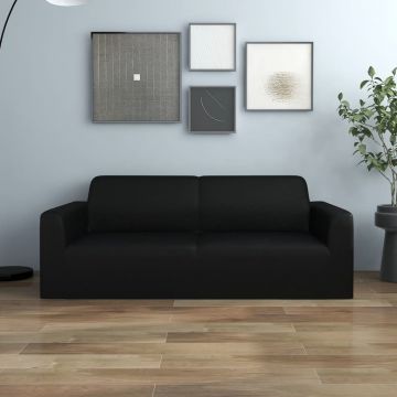 vidaXL Husă elastică pentru canapea cu 2 locuri negru poliester jerseu