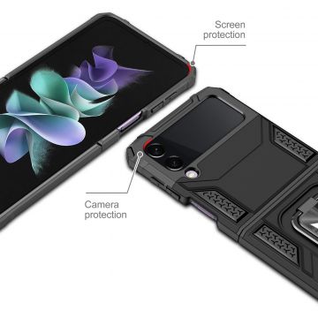 Carcasa Wozinsky Ring Armor compatibila cu Samsung Galaxy Z Flip 4 5G, Functie magnetica, Black