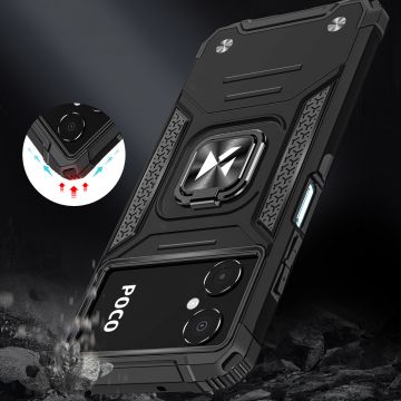 Carcasa Wozinsky Ring Armor compatibila cu Xiaomi Poco C40, Functie magnetica, Black