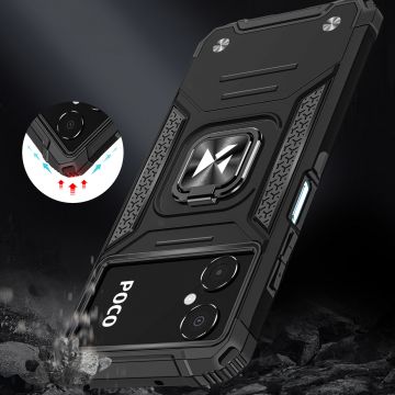Carcasa Wozinsky Ring Armor compatibila cu Xiaomi Poco C40, Functie magnetica, Black