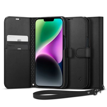 Husa cu snur Spigen Wallet S compatibila cu iPhone 14 Black