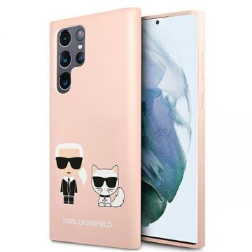 Husa Karl Lagerfeld KLHCS22LSSKCI compatibila cu Samsung Galaxy S22 Ultra, Silicone Ikonik Karl & Choupette, Roz