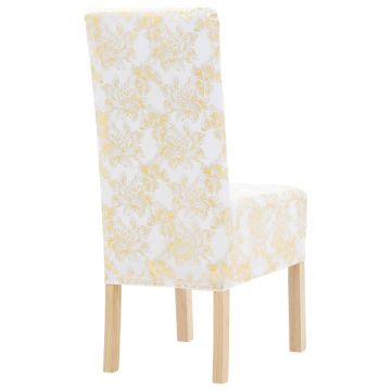 vidaXL Huse de scaun elastice drepte, 6 buc., alb cu imprimeu auriu