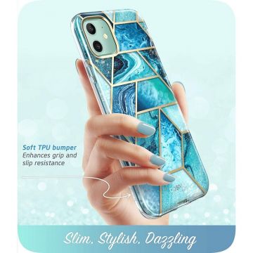 Carcasa stylish Supcase Cosmo compatibila cu iPhone 11 cu protectie display, Ocean