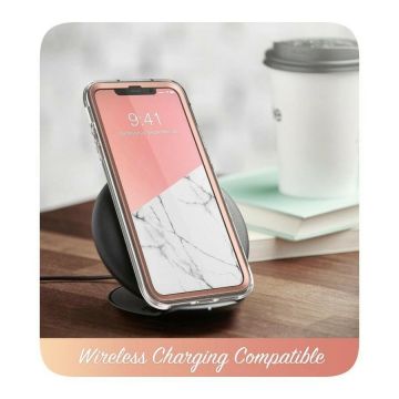 Carcasa stylish Supcase Cosmo compatibila cu iPhone 11 Pro Max cu protectie display, Marble