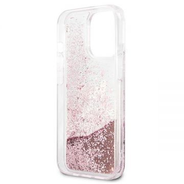 Husa Karl Lagerfeld KLHCP13XPABGNU compatibila cu iPhone 13 Pro Max, Glitter PEEK A BOO Liquid, Roz