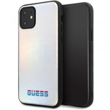 Husa Guess pentru Iphone 11, Model Iridescent, Plastic TPU si Piele Ecologica, GUHCN61BLD, Argintiu