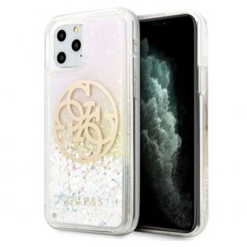 Husa de protectie telefon Guess pentru Iphone 11 Pro Max, Model Circle Logo, Plastic TPU, GUHCN65LGIRGP, Alb - Argintiu