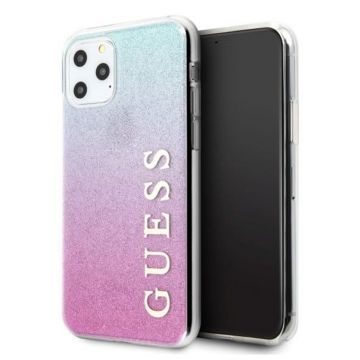 Husa de protectie telefon Guess pentru Iphone 11 Pro Max, Model Glitter Gradient, Plastic TPU, GUHCN65PCUGLPBL, Roz - Albastru