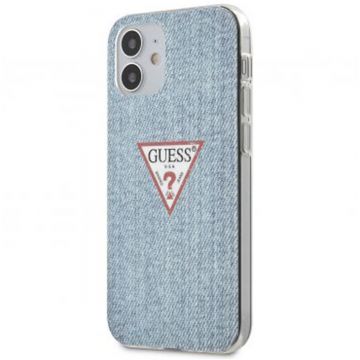 Husa Guess pentru iPhone 12/12 Pro, Model Denim, Plastic TPU, GUHCP12MPCUJULLB, Albastru Deschis