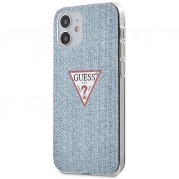 Husa de protectie telefon Guess pentru iPhone 12/12 Pro, Model Denim, Plastic TPU, GUHCP12MPCUJULLB, Albastru Deschis