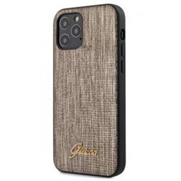 Husa de protectie telefon Guess pentru iPhone 12/12 Pro, Model Lizard, Plastic TPU, GUHCP12MPCUMLLIGO, Auriu