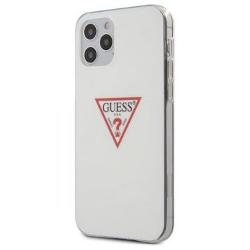 Husa de protectie telefon Guess pentru iPhone 12/12 Pro, Model Triangle, Plastic TPU, GUHCP12MPCUCTLWH, Alb