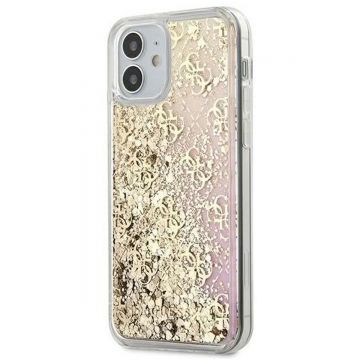Husa Guess pentru Iphone 12 Mini, Model Licquid Glitter Gradient, Plastic TPU, GUHCP12SLG4GGPIGO, Auriu